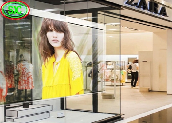Innenraum P3.9-7.8 Vollfarbiger transparenter Led-Display-Bildschirm Smd geschwungenes Glas für Schaufenster