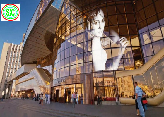 Vollfarbiger transparenter Led-Bildschirm P3.91-7.82 1000mm*500mm/1000mm*1000mm Glasfenster