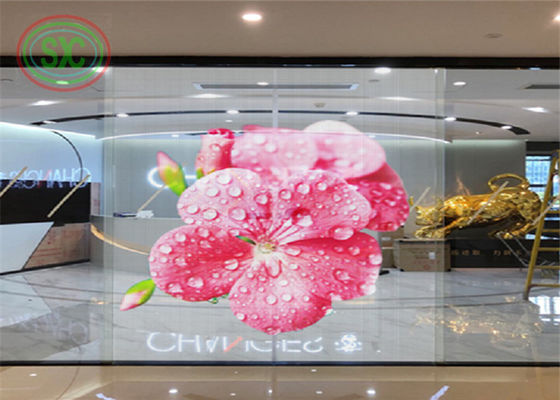 62500 Punkte/m2 Punkte-Dichte Vollfarb-transparenter LED-Bildschirm für die Werbung an Fenstern im Freien mit hoher Helligkeit
