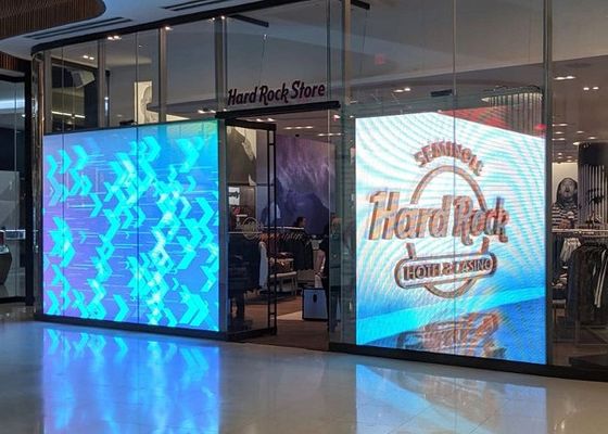 Einkaufszentrum Mode Vollfarbe P3.91-7.82 Transparentes LED-Bildschirm Glasvorhang