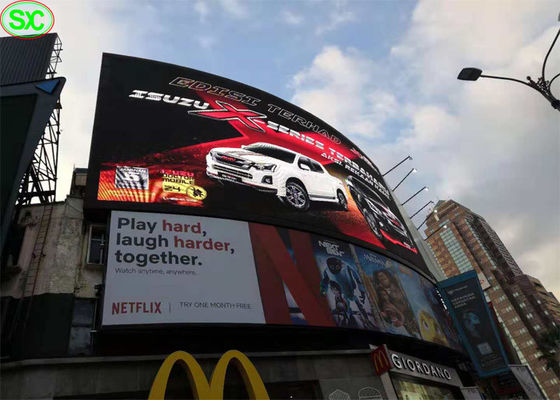 Gebogene P10 große geführte Bildschirme im Freien, geführter Bildschirm SMD3535 IP65